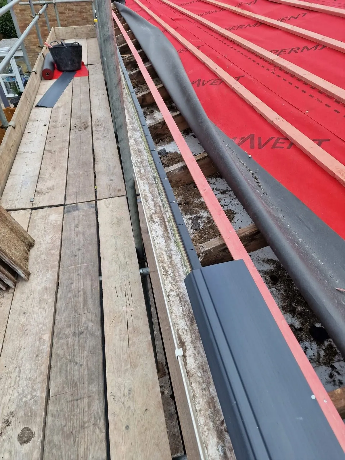 Breathable membrane and battens fitted during a re-roof in Budleigh Salterton
