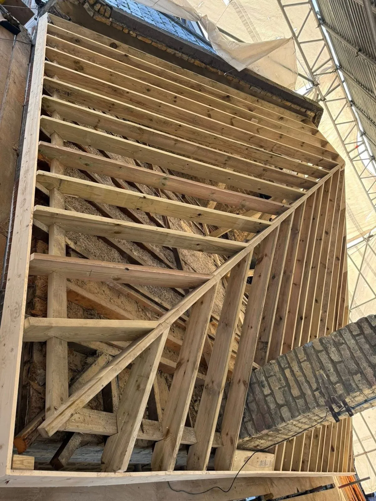 New roof timbers and rafters during a re-roof in Budleigh Salterton