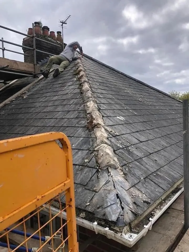 Slate roof ridge and chimney repair in Budleigh Salterton